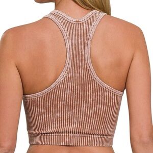 162. Camel stone washed seamless racerback tank top w/ bra pad